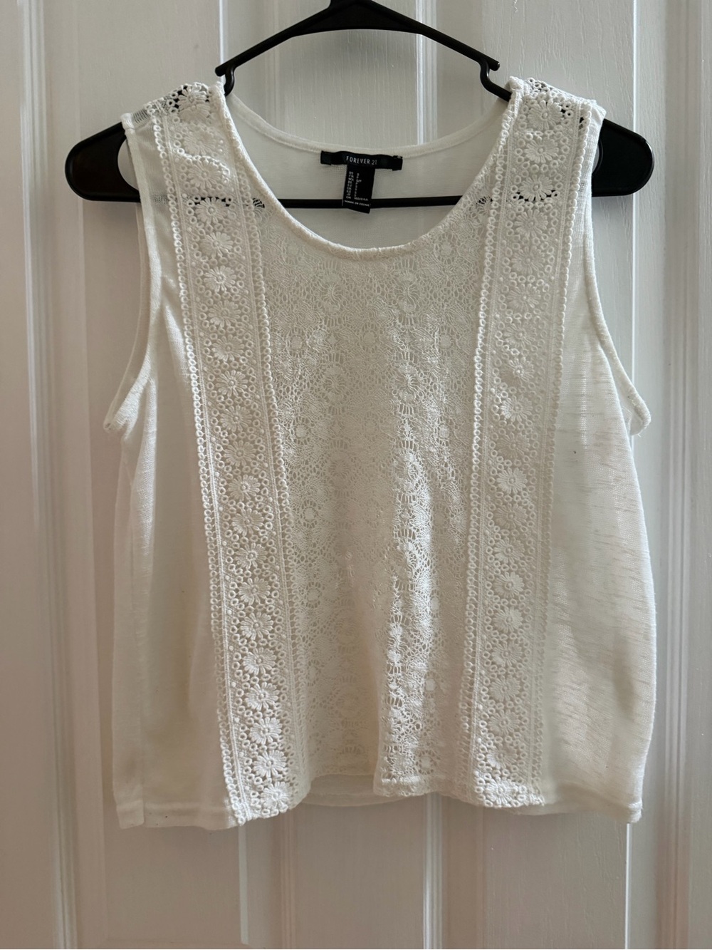 Forever 21 Cream Crochet-Trim Sleeveless Tank
